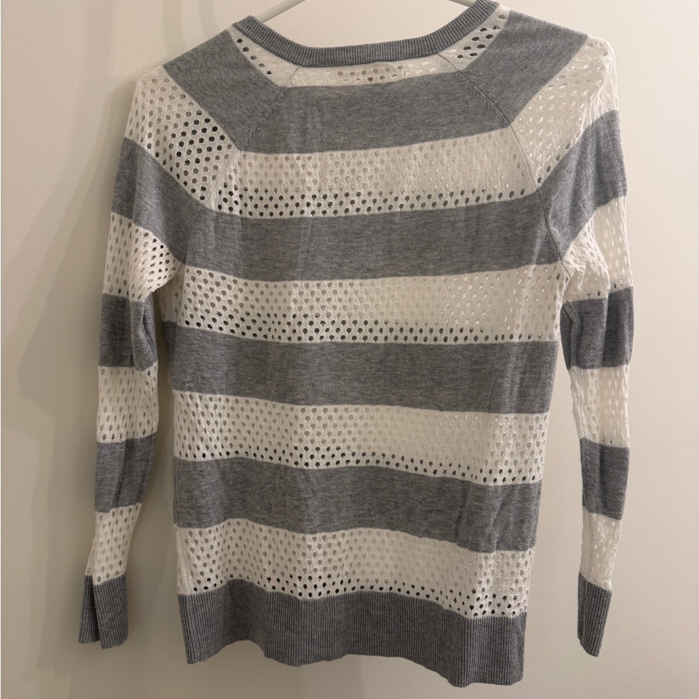 MICHAEL Michael Kors Gray and White Striped Sweater